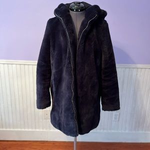 Faux Fur Long Coat in Rich Blue
